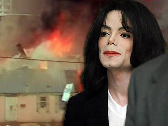Майкл Джексон (фото Reuters) на фоне пожаров в Новом Орлеане (кадр телеканала "Россия", архив) 